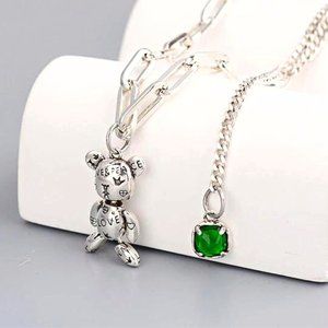 Stamp Bear Necklace for Women / Fashion Elegant Green Zircon Pendant Necklace
